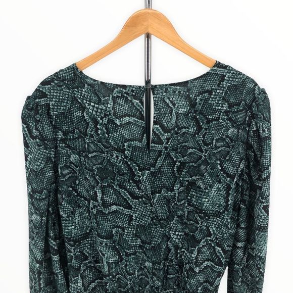 1. State Tie Waist Green Snake Print Belted Surplice Neck Dress in Pine Grove - Picture 5 of 10